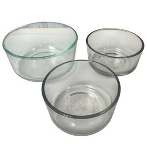 3 Pyrex Anchor Hocking Round Clear Glass Plain Edge Soup Cereal Serving Bowls